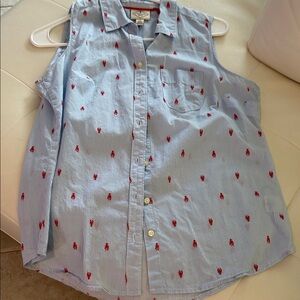 St. John's Bay Light Blue and Red Lobster Print Shirt